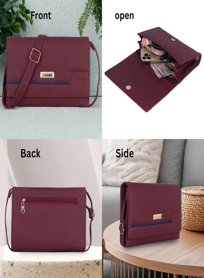 ALSU Women's Sling Bag Maroon Trendy crossbody bag | ladies purse handbag | deattachable straps |card slots (ath-001mar) - Image 5